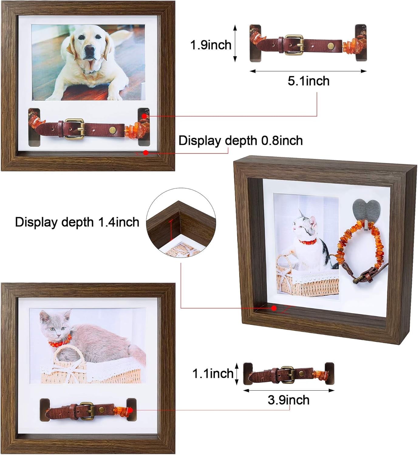 Pet Memorial Picture Frame - Dog Memorial Sentiment Frame for Loss of Dog Gifts - Pet Collar Frame Remembrance Sympathy Dog or Cat Tribute Keepsake, Brwon