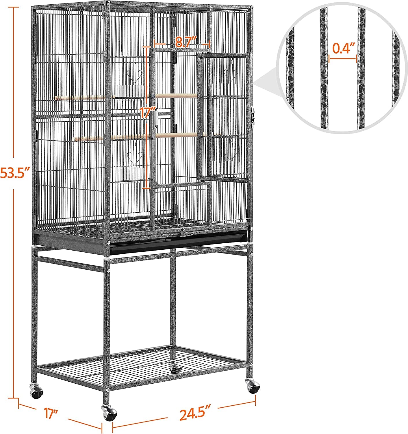 54-Inch Wrought Iron Standing Large Parrot Parakeet Flight Bird Cage for Small Parrot Sun Parakeet Green Cheek Conure Lovebird Budgie Finch Canary Bird Cage with Stand