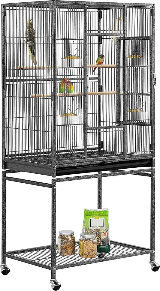 54-Inch Wrought Iron Standing Large Parrot Parakeet Flight Bird Cage for Small Parrot Sun Parakeet Green Cheek Conure Lovebird Budgie Finch Canary Bird Cage with Stand