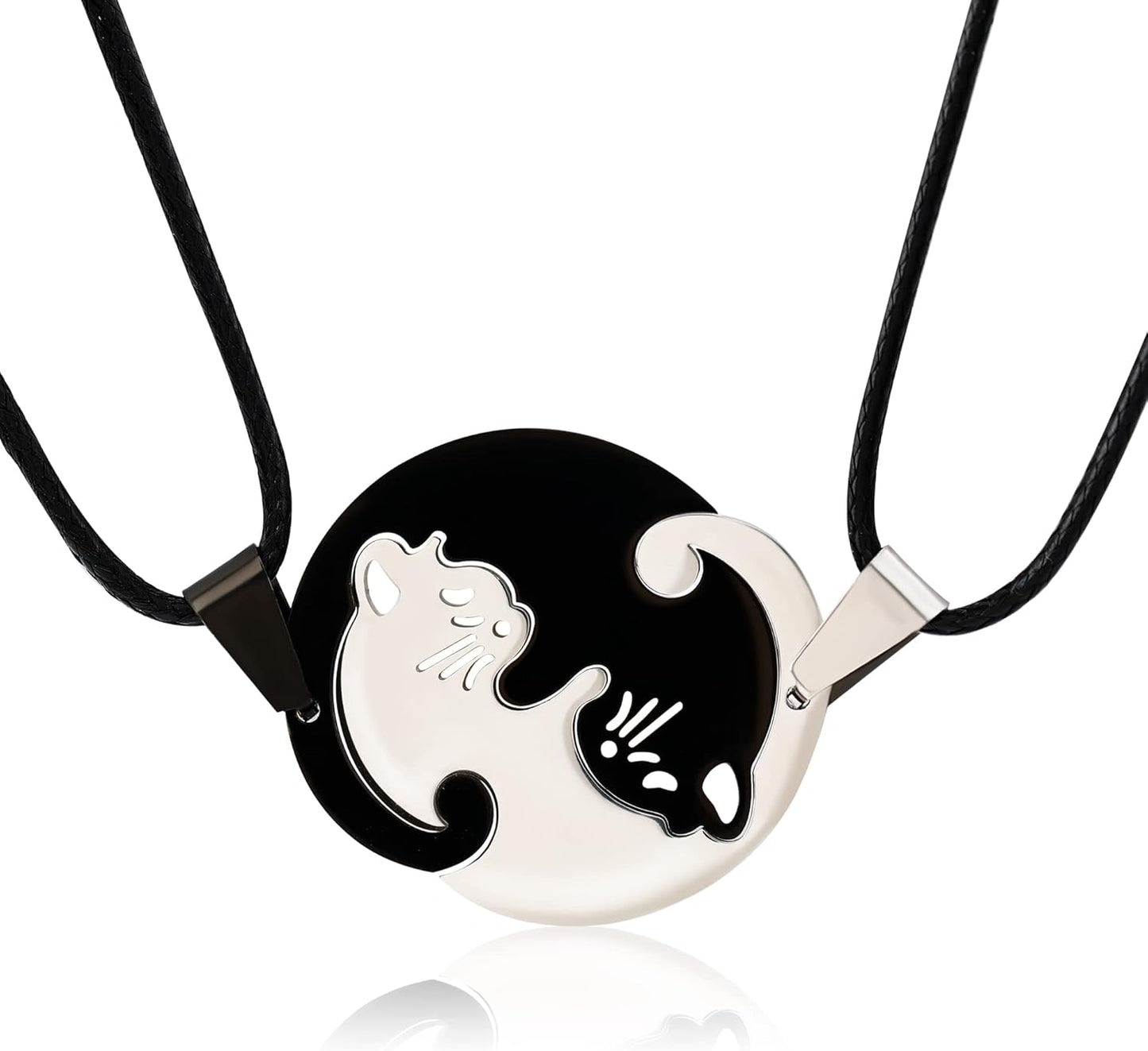 Matching Cat Yin Yang Necklace for Couples Women Men, Stainless Steel Puzzle Pet Dog BFF Necklaces for 2, Funny Cat Dog Lovers Gifts