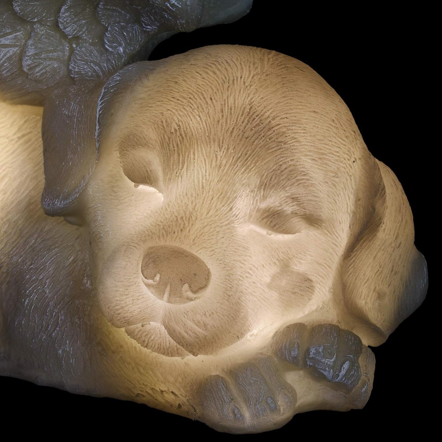 Dog Statue, Solar Pet Memorial Sleeping Dog Garden Sculpture with Angel Wings, LED Light, Outdoor Garden Decoration, 12 X 6.5 Inch