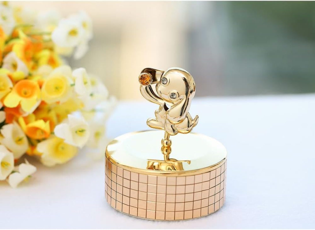 24K Gold Plated Puppy Dog Music Box Plays - “Love Story” Gold Tabletop Ornament with Crystals Showpiece for Home Bedroom Living Room Decor Gift for Musician Christmas New Year