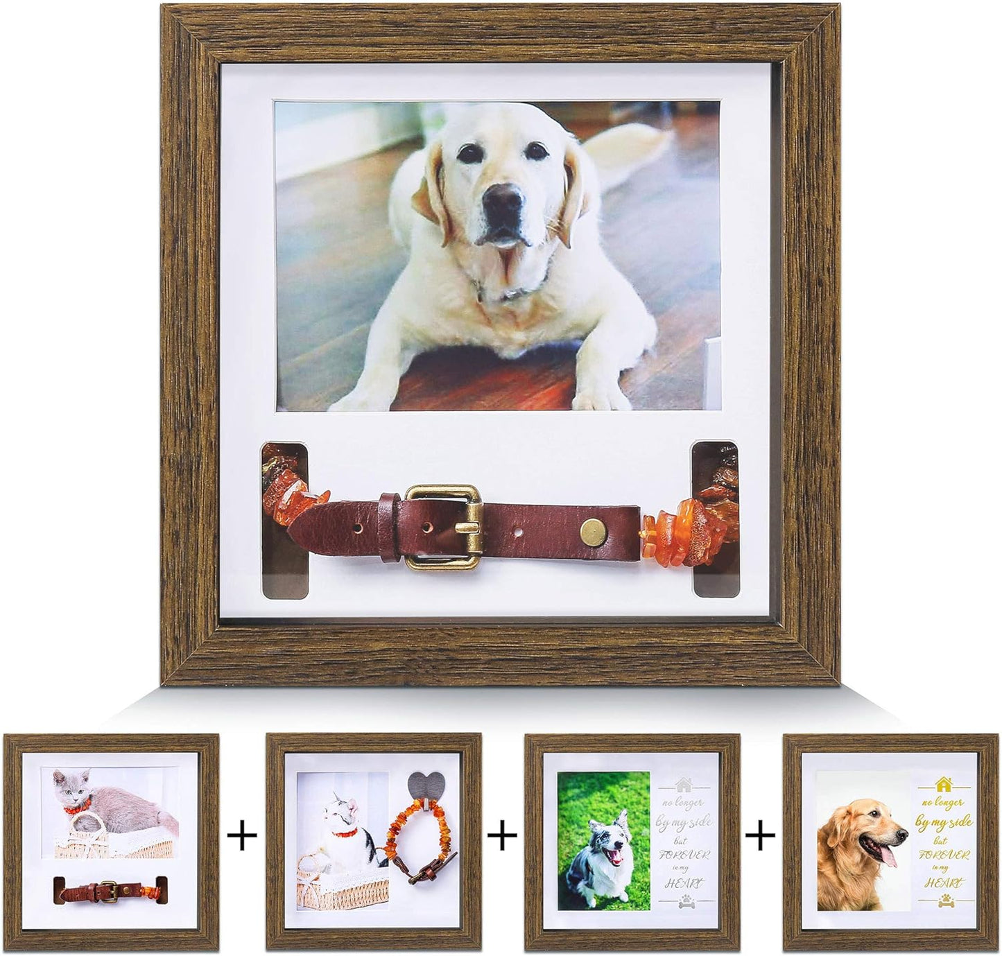 Pet Memorial Picture Frame - Dog Memorial Sentiment Frame for Loss of Dog Gifts - Pet Collar Frame Remembrance Sympathy Dog or Cat Tribute Keepsake, Brwon