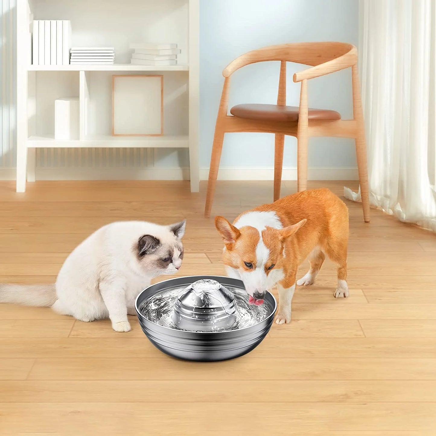 360°Automatic Cat Water Dispenser for Cats and Dogs, Cat Water Fountain Stainless Steel, 67Oz/2L Silent Pet Drinking Fountain with 5 Filter for Dogs, Cats, Small Animals