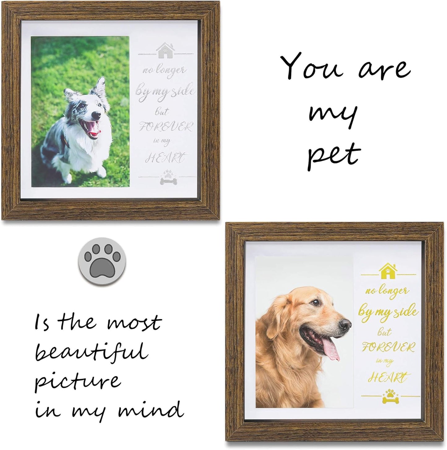 Pet Memorial Picture Frame - Dog Memorial Sentiment Frame for Loss of Dog Gifts - Pet Collar Frame Remembrance Sympathy Dog or Cat Tribute Keepsake, Brwon