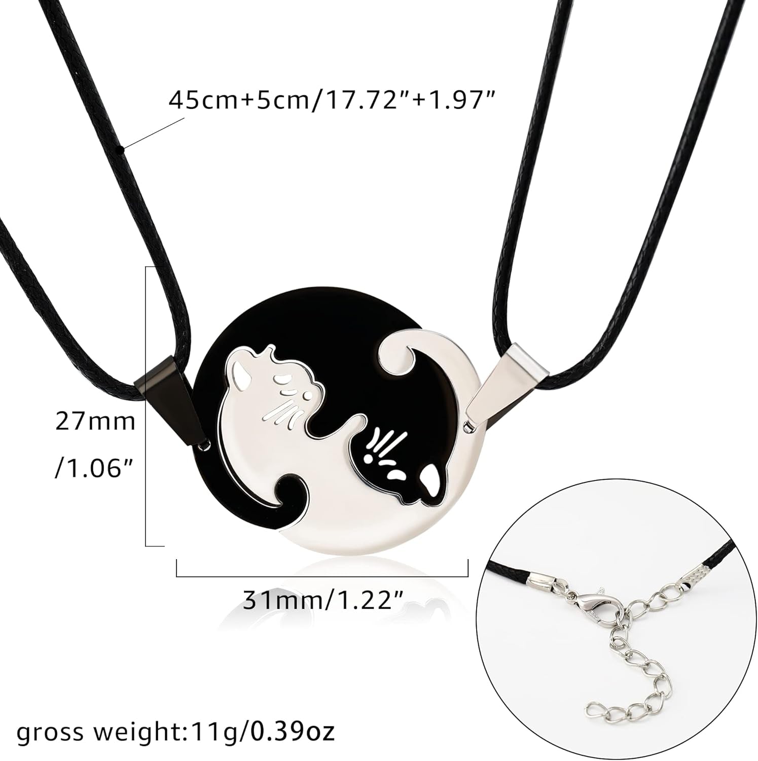 Matching Cat Yin Yang Necklace for Couples Women Men, Stainless Steel Puzzle Pet Dog BFF Necklaces for 2, Funny Cat Dog Lovers Gifts