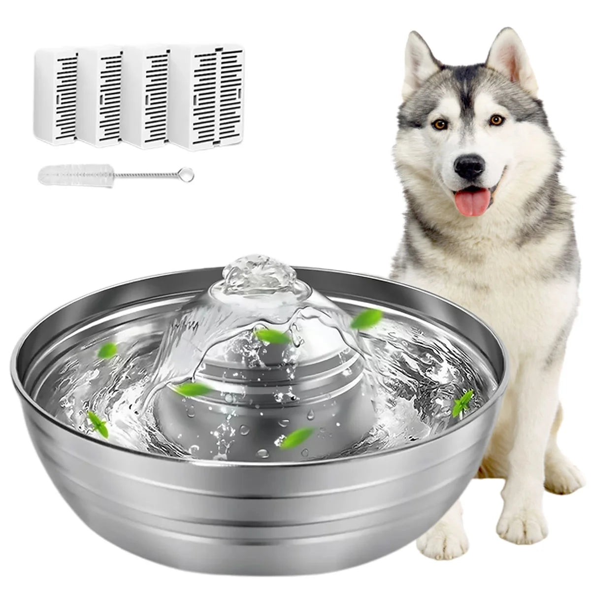 360°Automatic Cat Water Dispenser for Cats and Dogs, Cat Water Fountain Stainless Steel, 67Oz/2L Silent Pet Drinking Fountain with 5 Filter for Dogs, Cats, Small Animals