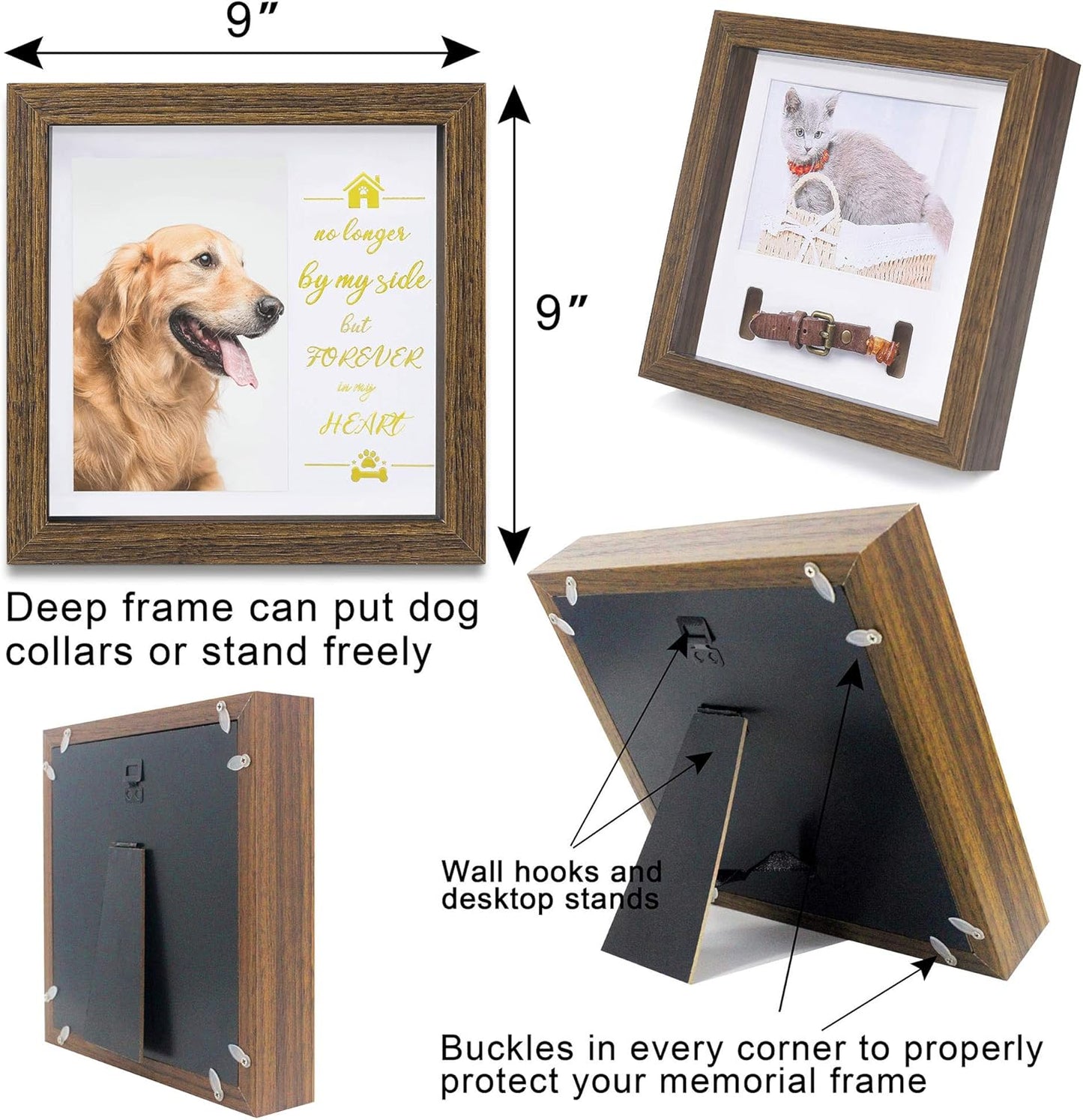 Pet Memorial Picture Frame - Dog Memorial Sentiment Frame for Loss of Dog Gifts - Pet Collar Frame Remembrance Sympathy Dog or Cat Tribute Keepsake, Brwon