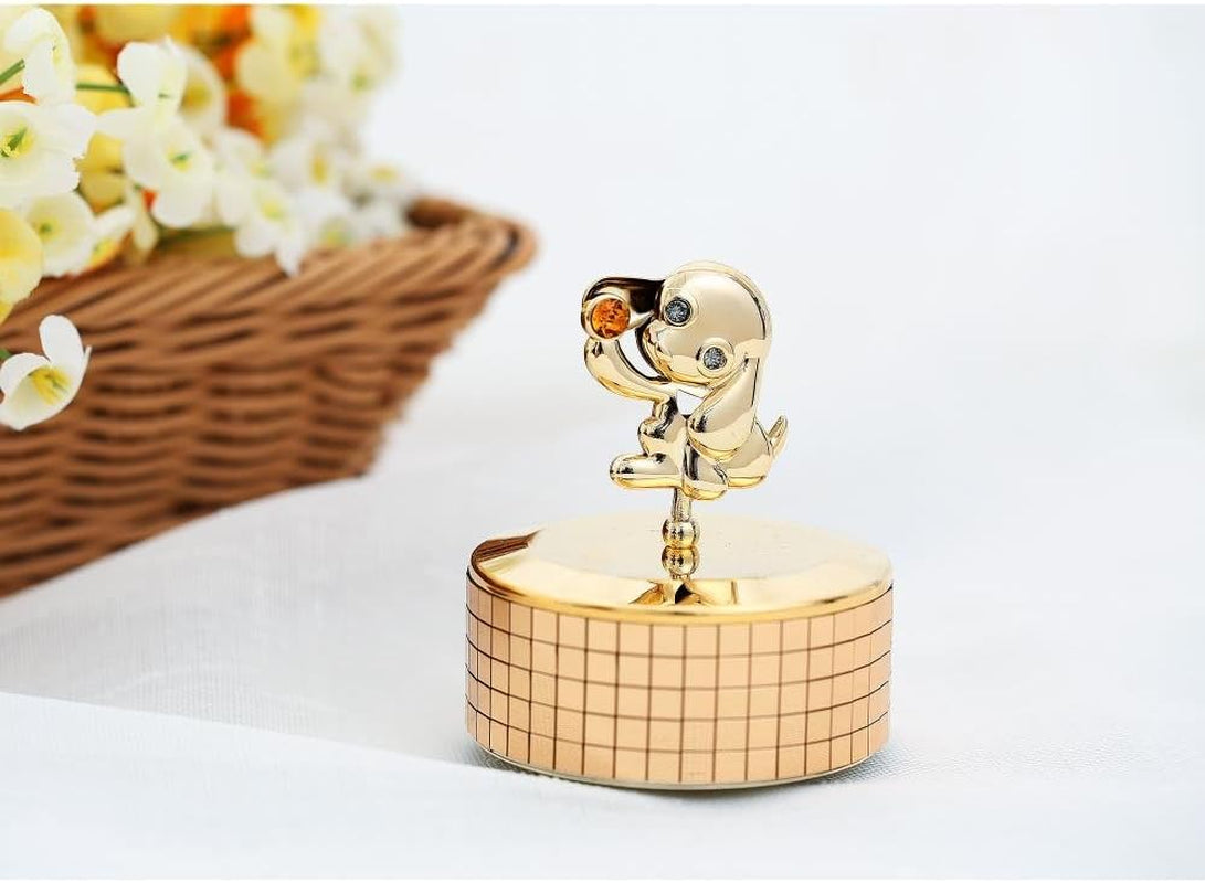 24K Gold Plated Puppy Dog Music Box Plays - “Love Story” Gold Tabletop Ornament with Crystals Showpiece for Home Bedroom Living Room Decor Gift for Musician Christmas New Year