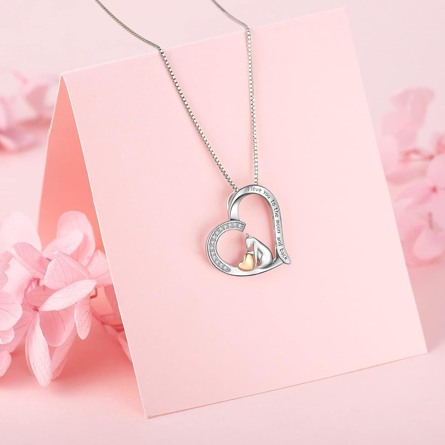 925 Sterling Silver Cute Cat Dog Pet Pendant Necklace Animal Jewelry for Women Daughter Birthday Gifts