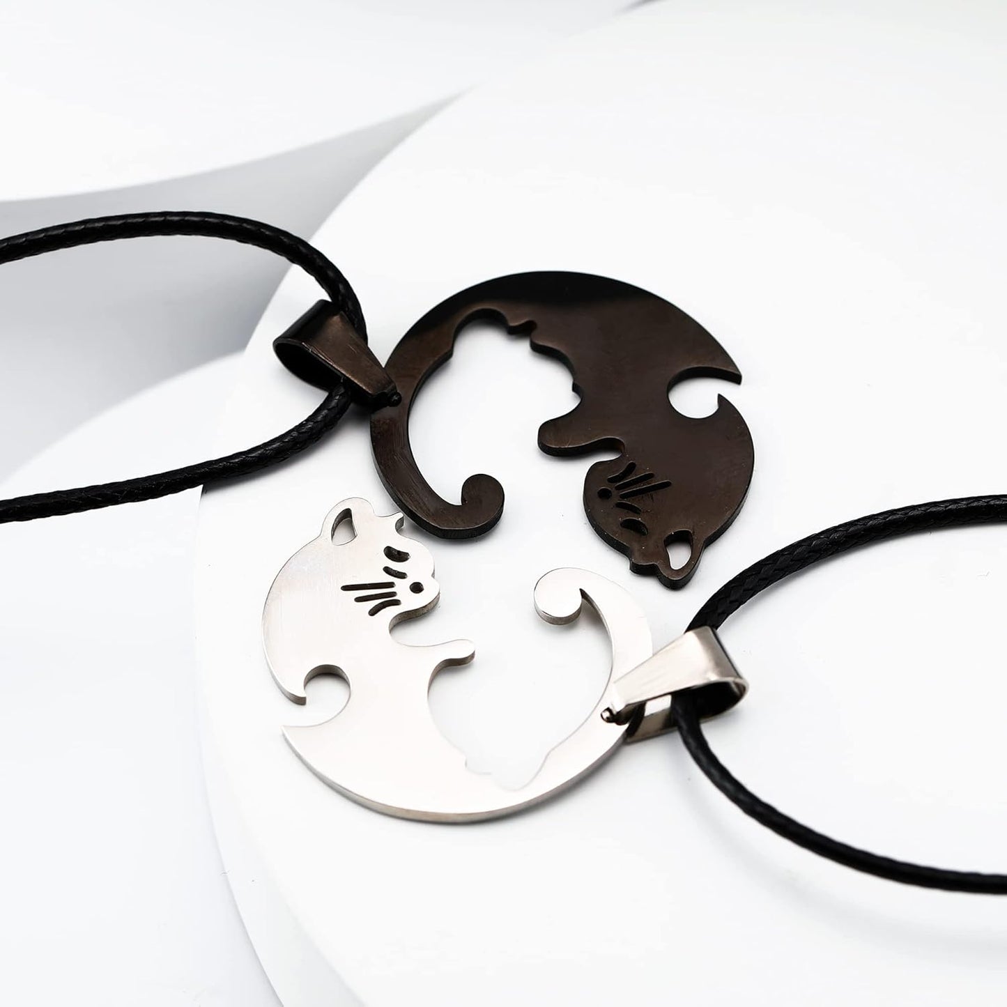 Matching Cat Yin Yang Necklace for Couples Women Men, Stainless Steel Puzzle Pet Dog BFF Necklaces for 2, Funny Cat Dog Lovers Gifts